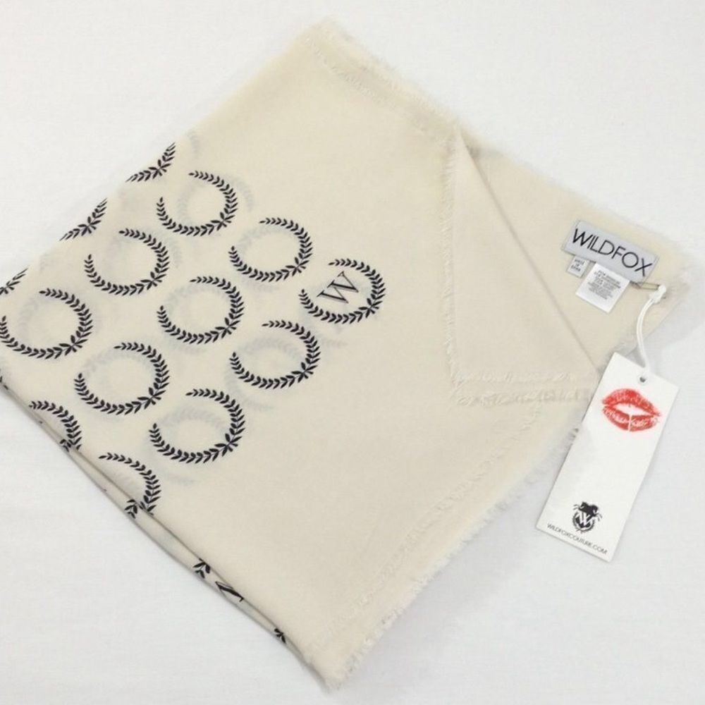 Wildfox Couture White Scarf/Wrap Laurel W Crest Frayed Hem New